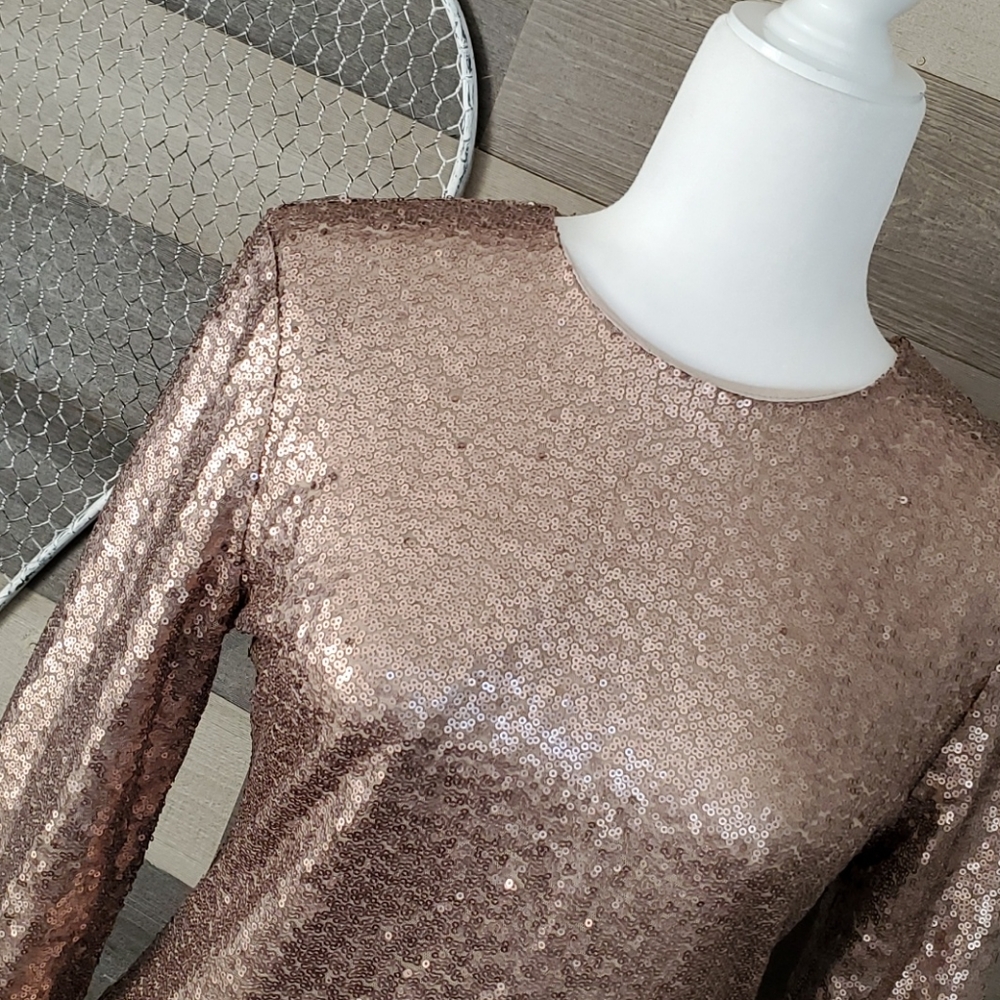Graceful Simplicity Gold Sequin Dress - Picture 5 of 7